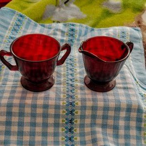 Ruby Red Depression Glass Sugar/Creamer Set 1930s